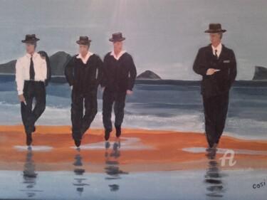 Painting titled "hommes sur la plage" by Simone Collet, Original Artwork, Acrylic Mounted on artwork_cat.