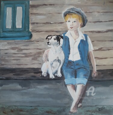 绘画 标题为“gamin et son chien” 由Simone Collet, 原创艺术品, 丙烯