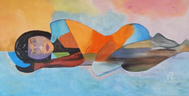 Pittura intitolato "jeune fille repos s…" da Simone Collet, Opera d'arte originale, Olio