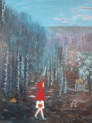 Peinture intitulée "chaperon-rouge" par Simone Collet, Œuvre d'art originale, Huile