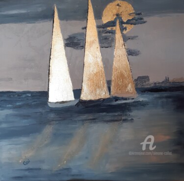 Painting titled "voiles d'or 1" by Simone Collet, Original Artwork, Oil