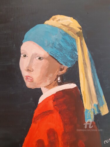 Pintura intitulada "jeune fille à la pe…" por Simone Collet, Obras de arte originais, Acrílico