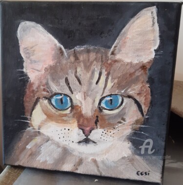 Painting titled "chaton aux yeux ble…" by Simone Collet, Original Artwork, Acrylic Mounted on Wood Stretcher frame