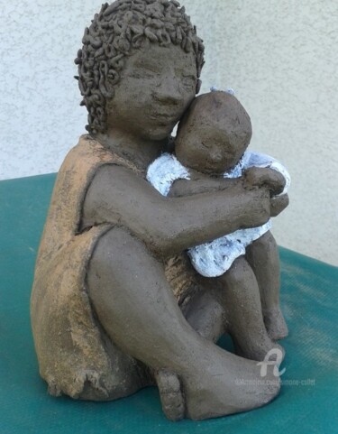 Skulptur mit dem Titel "femme africaine ass…" von Simone Collet, Original-Kunstwerk, Terra cotta