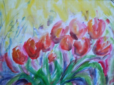 Schilderij getiteld "Tulipes oranges" door Simone Cros-Morea, Origineel Kunstwerk, Acryl