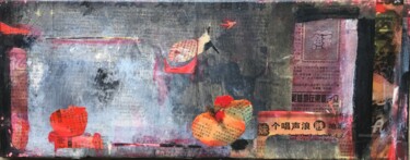 Kolaże zatytułowany „Les kakis-柿子” autorstwa Simone Cros-Morea, Oryginalna praca, Kolaże Zamontowany na Drewniana rama noszy
