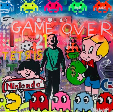 Painting titled "Game Over - don't c…" by Simone De Rosa, Original Artwork, Acrylic Mounted on Wood Stretcher frame