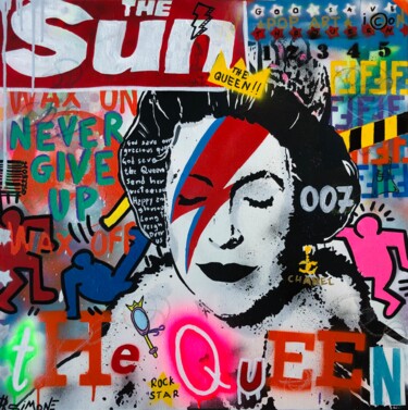 Painting titled "The Queen VS Banksy" by Simone De Rosa, Original Artwork, Acrylic Mounted on Wood Stretcher frame