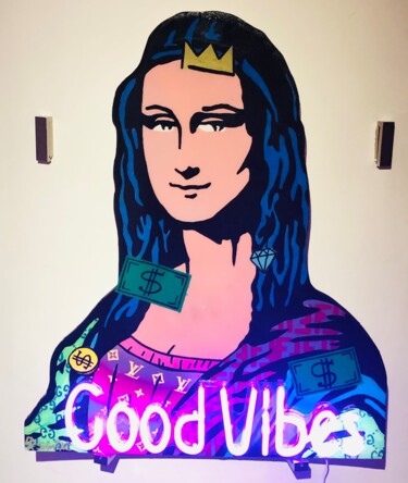 Malerei mit dem Titel "Good Vibes Mona Lisa" von Simone De Rosa, Original-Kunstwerk, Acryl