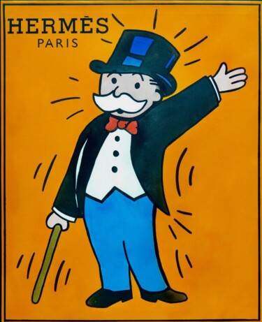 Painting titled "Mr Monopoly VS HERM…" by Simone De Rosa, Original Artwork, Acrylic Mounted on Wood Stretcher frame