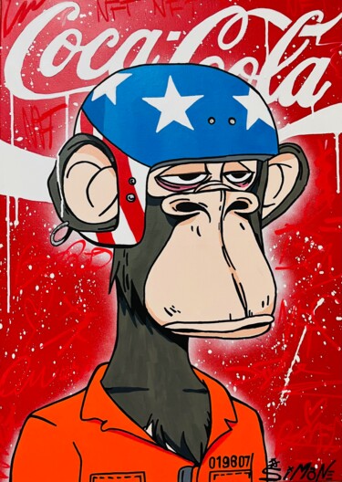 Painting titled "Bored Ape American…" by Simone De Rosa, Original Artwork, Acrylic Mounted on Wood Stretcher frame