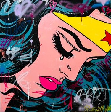 Painting titled "Wonder Woman Heroes…" by Simone De Rosa, Original Artwork, Acrylic Mounted on Wood Stretcher frame