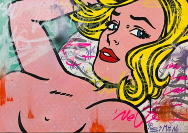 「Nude Girl VS Roy Li…」というタイトルの絵画 Simone De Rosaによって, オリジナルのアートワーク, アクリル ウッドストレッチャーフレームにマウント
