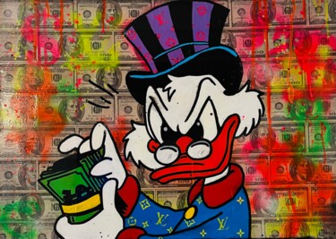 Painting titled "Uncle Scrooge dolla…" by Simone De Rosa, Original Artwork, Acrylic Mounted on Wood Stretcher frame