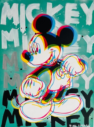 Painting titled "Mickey please stop" by Simone De Rosa, Original Artwork, Acrylic Mounted on Wood Stretcher frame
