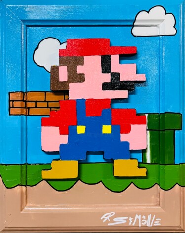 Sculpture intitulée "Super Mario 3d Pixel" par Simone De Rosa, Œuvre d'art originale, Acrylique