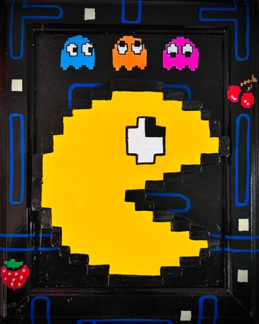 Escultura titulada "PacMan 3D" por Simone De Rosa, Obra de arte original, Acrílico Montado en Panel de madera