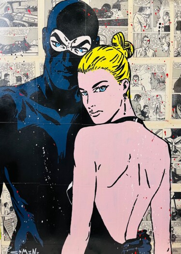 Painting titled "Diabolik in  love" by Simone De Rosa, Original Artwork, Acrylic Mounted on Wood Stretcher frame