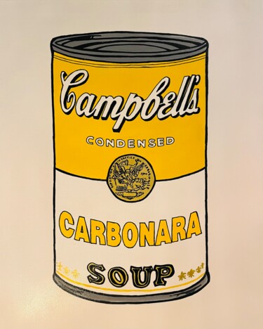 Painting titled "Carbonara Soup" by Simone De Rosa, Original Artwork, Acrylic Mounted on Wood Stretcher frame