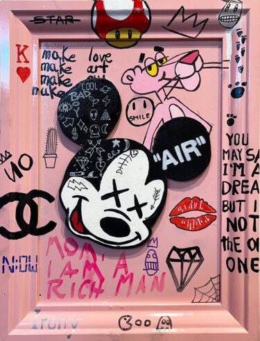 Painting titled "STREET MICKEY" by Simone De Rosa, Original Artwork, Marker Mounted on Wood Panel