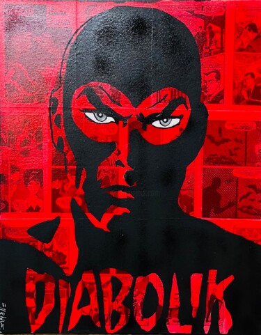 Painting titled "Red Diabolik" by Simone De Rosa, Original Artwork, Acrylic Mounted on Wood Stretcher frame