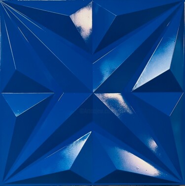 Sculptuur getiteld "Blu Corners" door Simone De Rosa, Origineel Kunstwerk, Graffiti Gemonteerd op Houten paneel