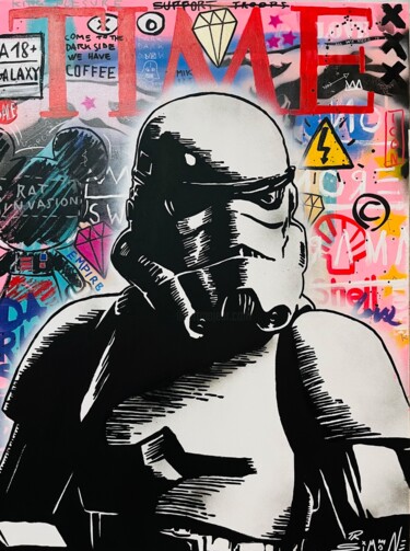 Painting titled "URBAN STROMTROOPER" by Simone De Rosa, Original Artwork, Acrylic Mounted on Wood Stretcher frame