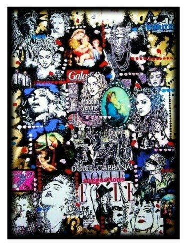 Collages titled "MADONNE POP" by Simone Lazzarini, Original Artwork, Collages Mounted on Wood Stretcher frame