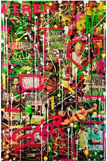 Collages titled "I MALI DEL MONDO...…" by Simone Lazzarini, Original Artwork, Collages Mounted on Wood Stretcher frame