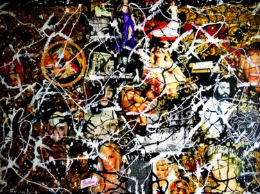 Collages intitolato "DEDICATO A GIANNI" da Simone Lazzarini, Opera d'arte originale, Smalto Montato su Pannello di legno