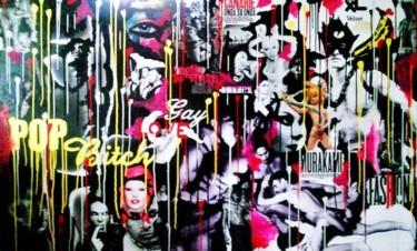 Collages titled "FREE LOVE & SEX POP" by Simone Lazzarini, Original Artwork, Acrylic Mounted on Wood Panel
