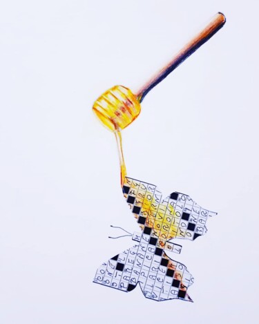 Pintura titulada "Honey Butterfly" por Simone Martina, Obra de arte original, Acuarela Montado en Cartulina