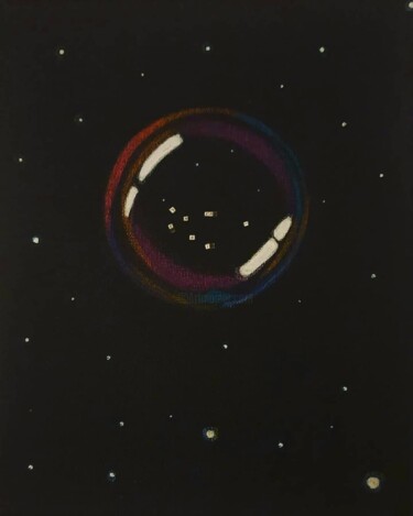 Malerei mit dem Titel "Space Bubble" von Simone Martina, Original-Kunstwerk, Conté-Buntstifte Auf Andere starre Platte monti…