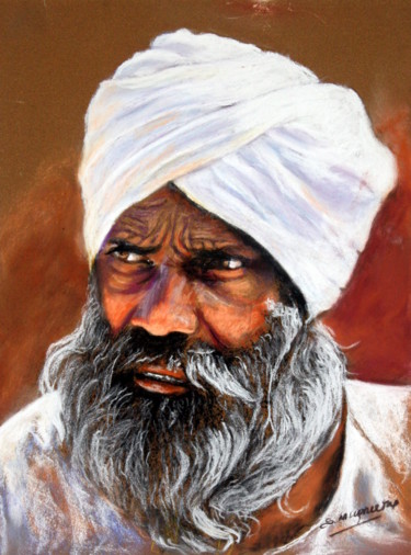 Peinture intitulée "247-Portrait-d'Inde…" par Simone Mugnier, Œuvre d'art originale, Pastel