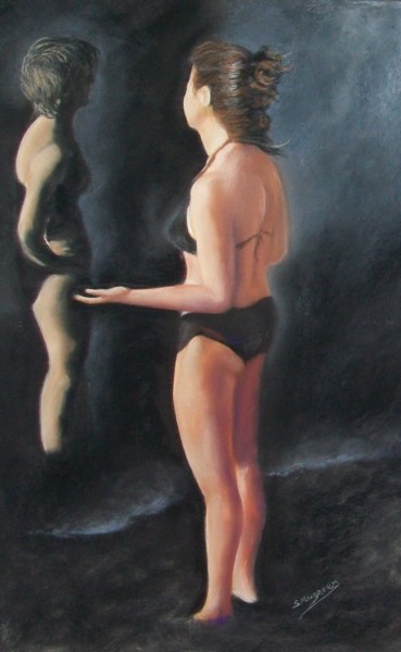 Peinture intitulée "289-Bavardages-sur-…" par Simone Mugnier, Œuvre d'art originale, Pastel