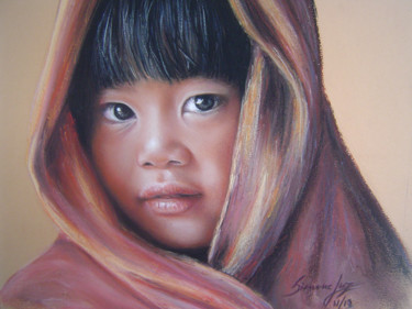 Dessin intitulée "Criança Oriental" par Simone Luz, Œuvre d'art originale, Pastel