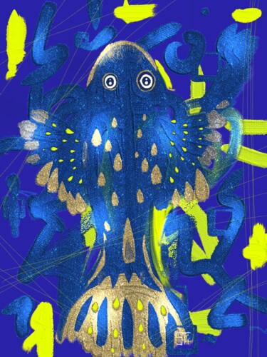 Digital Arts titled "fish 1#" by Simone Tirelli, Original Artwork, Digital Painting Mounted on Wood Stretcher frame