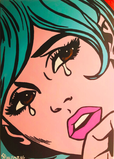 Girl with green Tiffany hair Peinture intitulée "Girl with green Tif…" par Simone De Rosa, Œuvre d'art originale, Acrylique Monté sur Châssis
