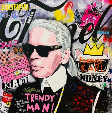 Painting titled "Trendy Man - Karl L…" by Simone De Rosa, Original Artwork, Acrylic Mounted on Wood Stretcher frame