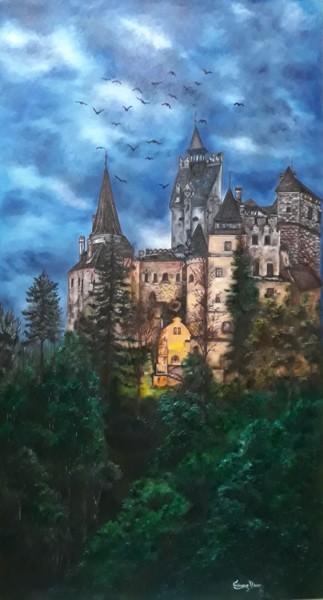 Pintura intitulada "Bran Castle- Romani…" por Simone Meier Meier, Obras de arte originais, Óleo