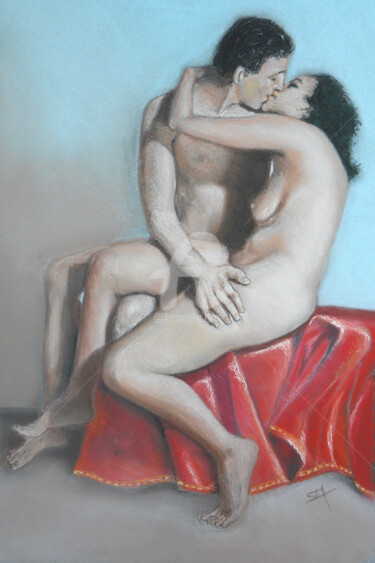 Pintura intitulada ""Les Amoureux" Homm…" por Simonetti  Dit Sm, Obras de arte originais, Pastel
