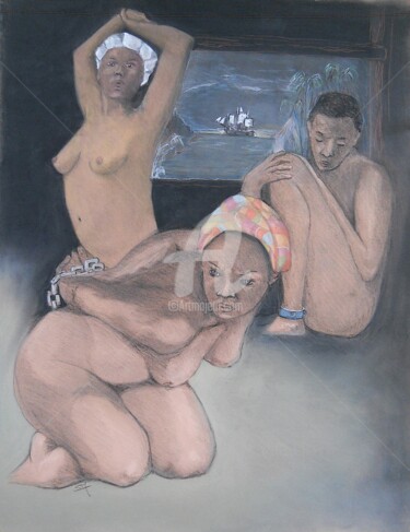 Drawing titled "Esclaves" by Simonetti  Dit Sm, Original Artwork, Pastel