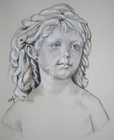 Drawing titled "Statue Petite Fille" by Simonetti  Dit Sm, Original Artwork, Pastel