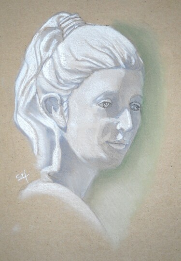 Drawing titled "statut sur papier b…" by Simonetti  Dit Sm, Original Artwork, Pastel