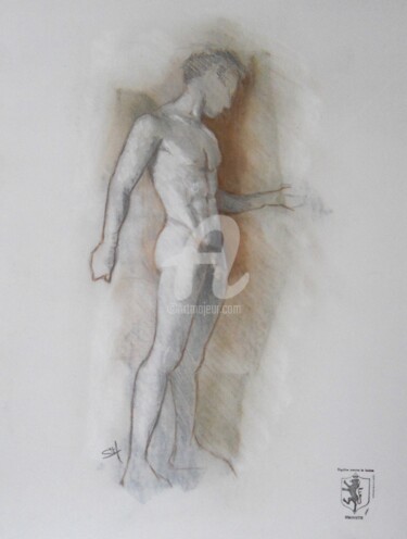 Drawing titled "croquis homme" by Simonetti  Dit Sm, Original Artwork, Pastel