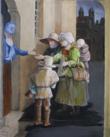 Painting titled "Les Mendiants" by Simonetti  Dit Sm, Original Artwork, Oil