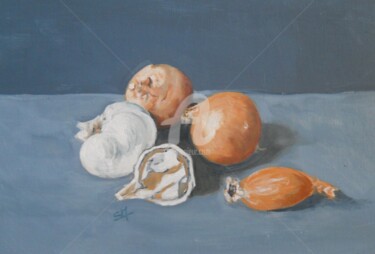 Peinture intitulée "oignons" par Simonetti  Dit Sm, Œuvre d'art originale, Huile