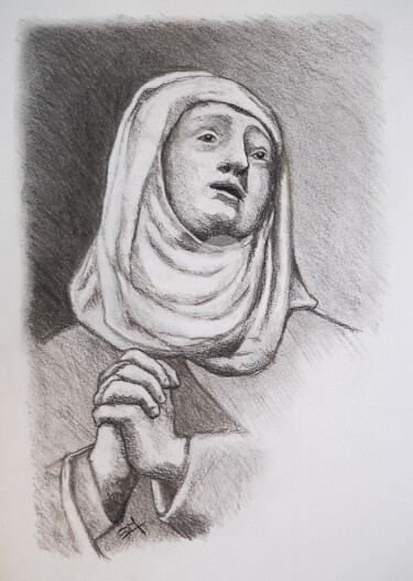 Tekening getiteld "Sainte-Therese de L…" door Simonetti  Dit Sm, Origineel Kunstwerk, Houtskool