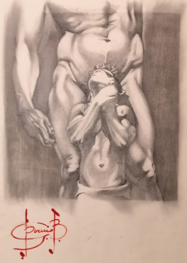 Pintura intitulada "Давид и Микеланджело" por Semion Ryzhov, Obras de arte originais, Lápis