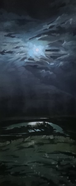 Картина под названием "Лунная ночь" - Семён Рыжов, Подлинное произведение искусства, Масло
